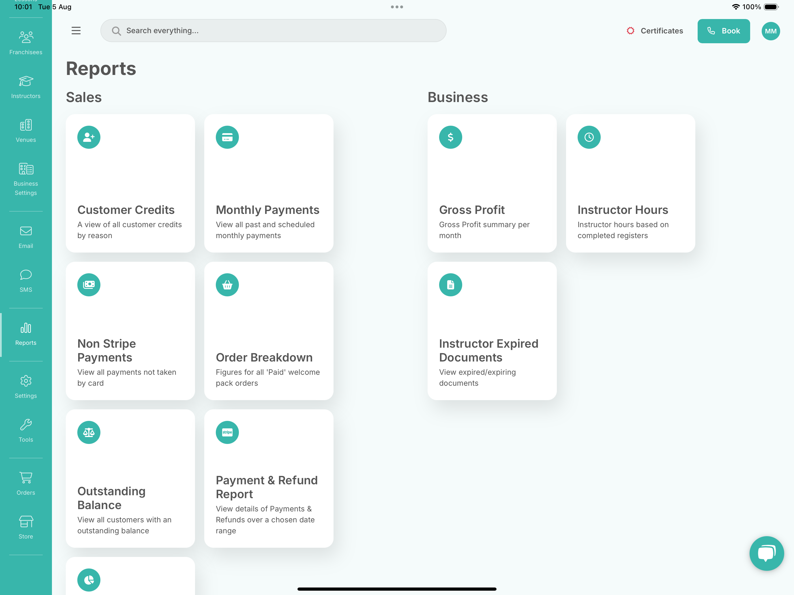 Screenshot of Franscape's Reports View Screenshot of Franscape's Reports View