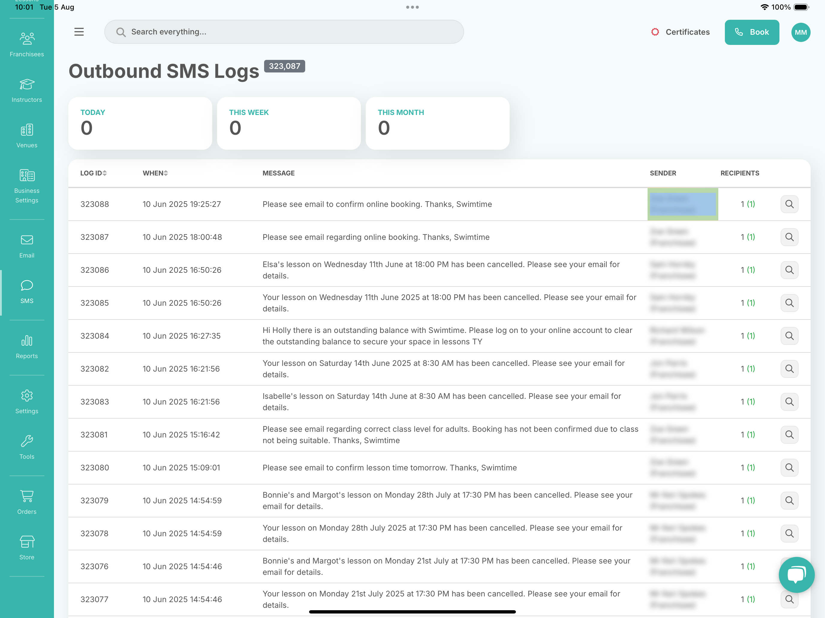 Screenshot of Franscape's SMS Logs Screenshot of Franscape's SMS Logs