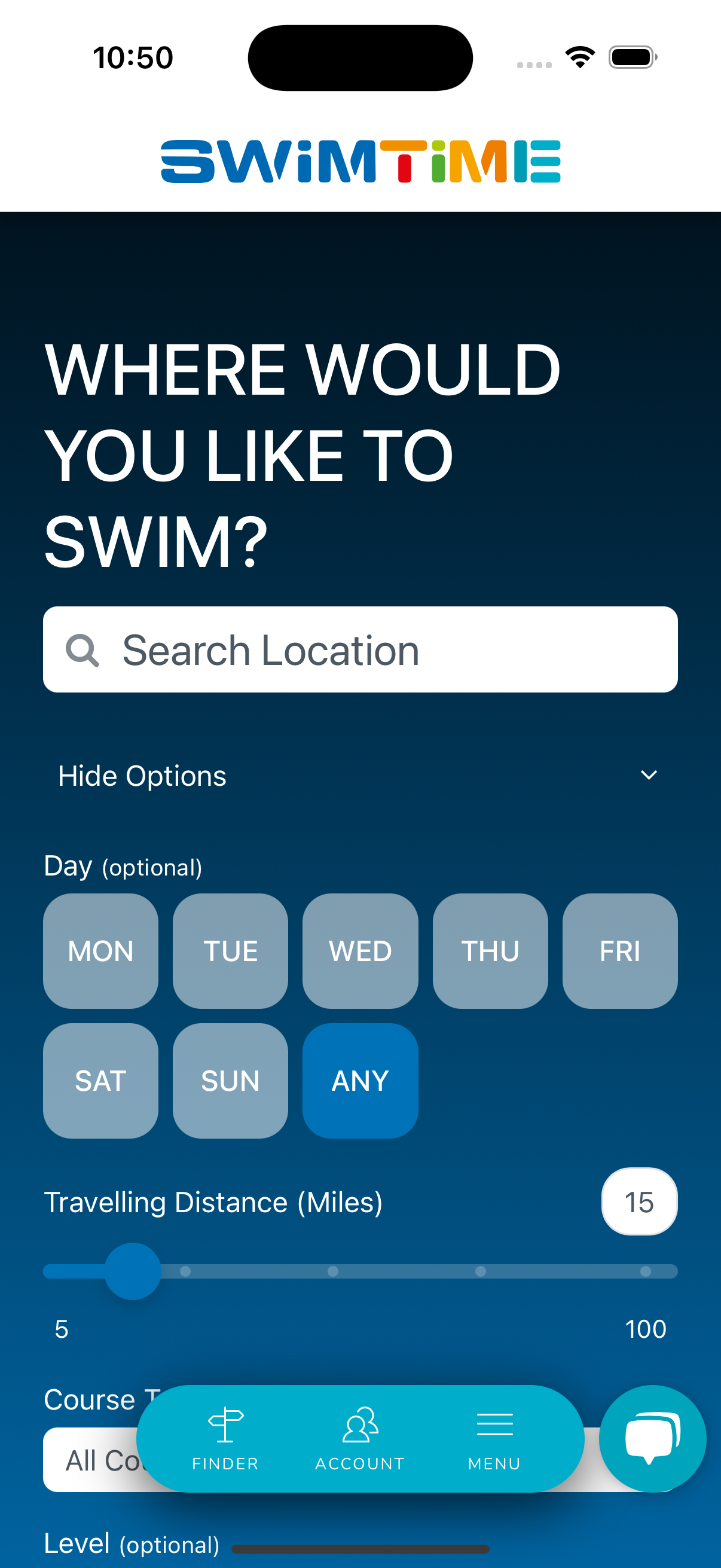 Screenshot of the Franscape Finder embedded in the Swimtime website Screenshot of the Franscape Finder embedded in the Swimtime website
